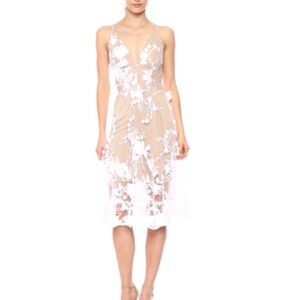 🎉Gorgeous 3D floral nude mesh-lace midi dress with spaghetti strap -Sz XL